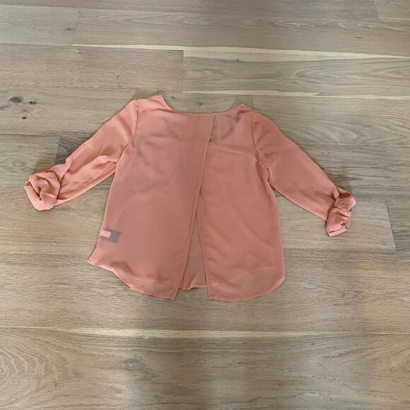 Bebe Sheer Peach Button Front Top w Open Split Backing Size Medium - Picture 8 of 9